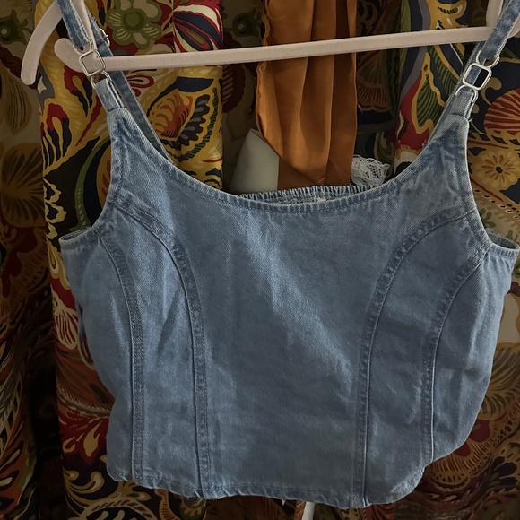 Lone Star Crop Denim Top with adjustable straps - Picture 1 of 2